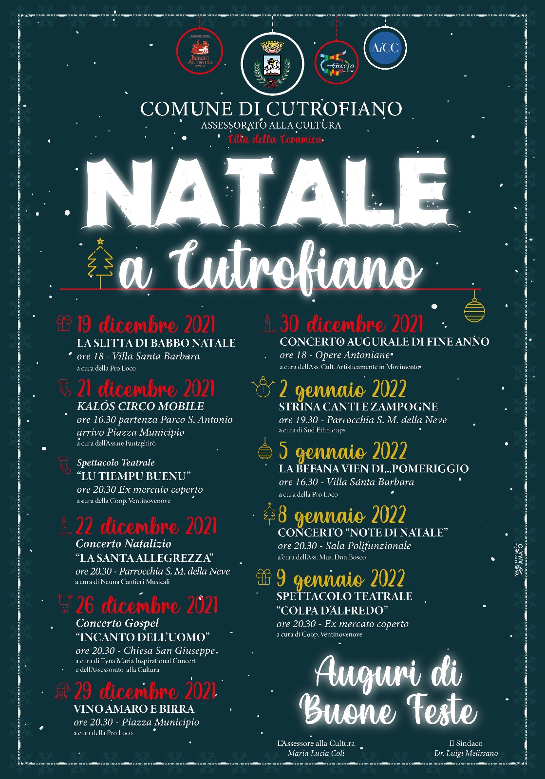 NATALE A CUTROFIANO: IL RPOGRAMMA COMPLETO DAL 19 DICEMBRE 2021 AL 09 GENNAIO 2022